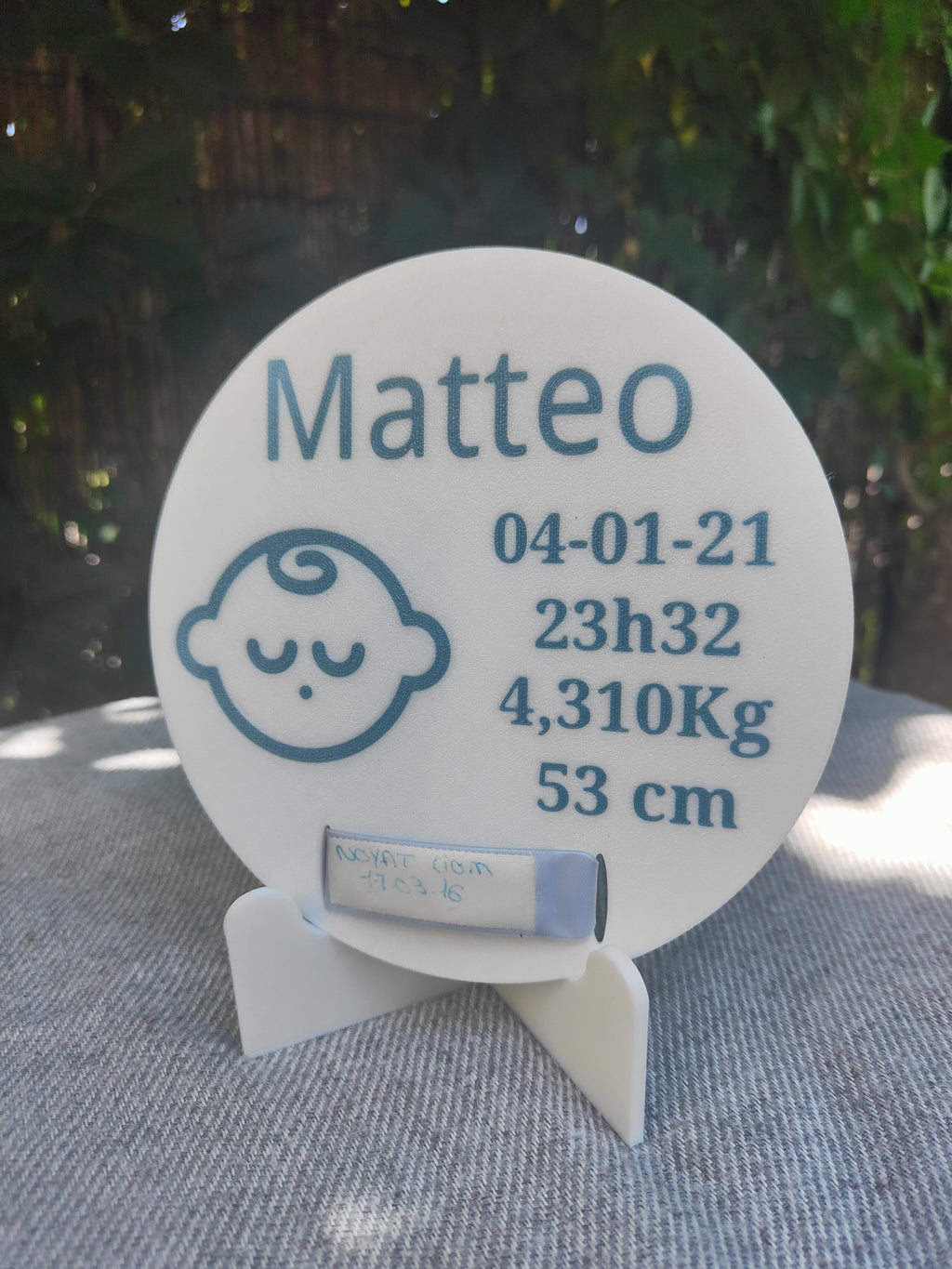 Plaque de naissance personnalisée – Support bracelet de maternité bébé