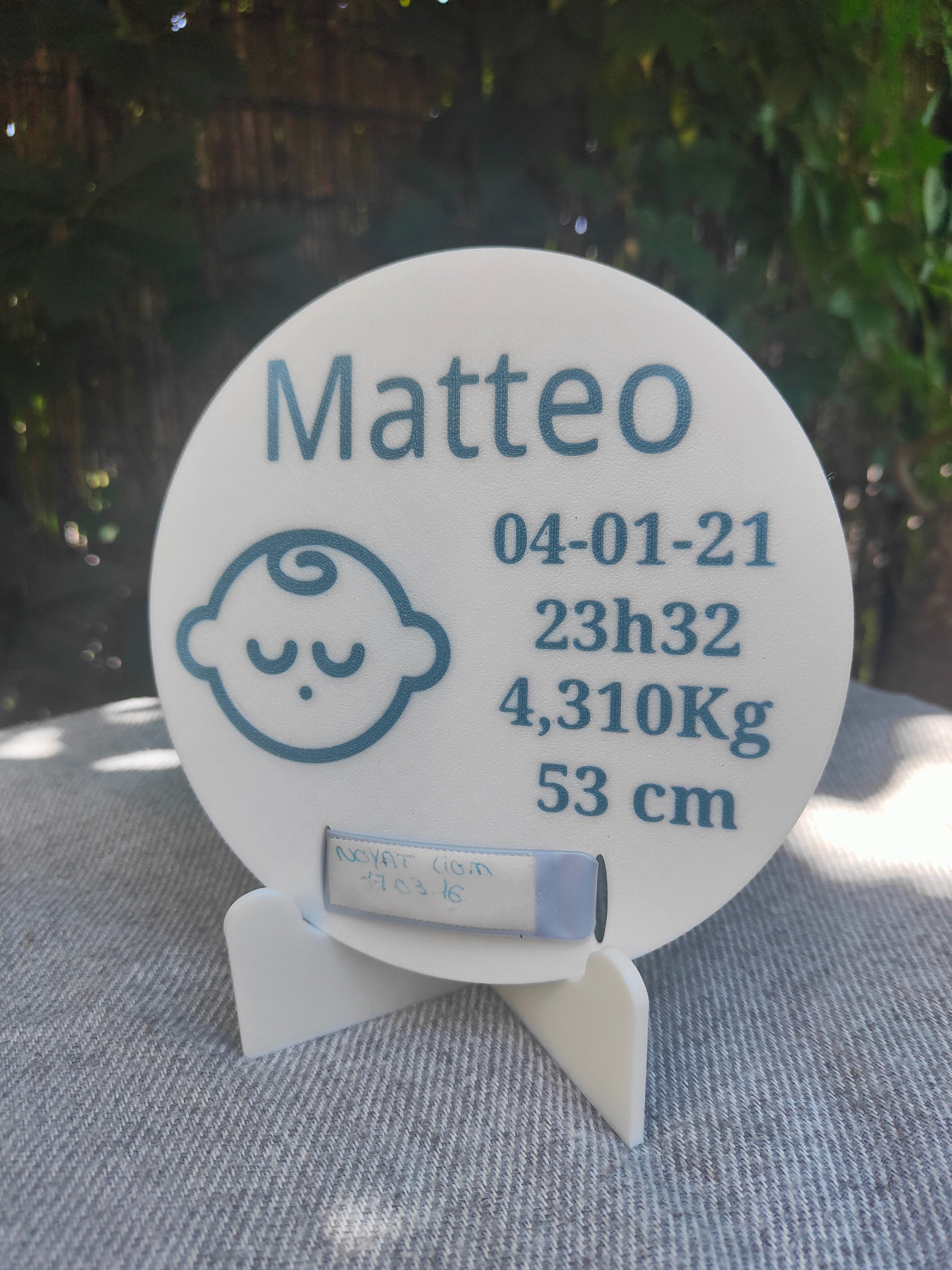 Plaque de naissance personnalisée – Support bracelet de maternité bébé