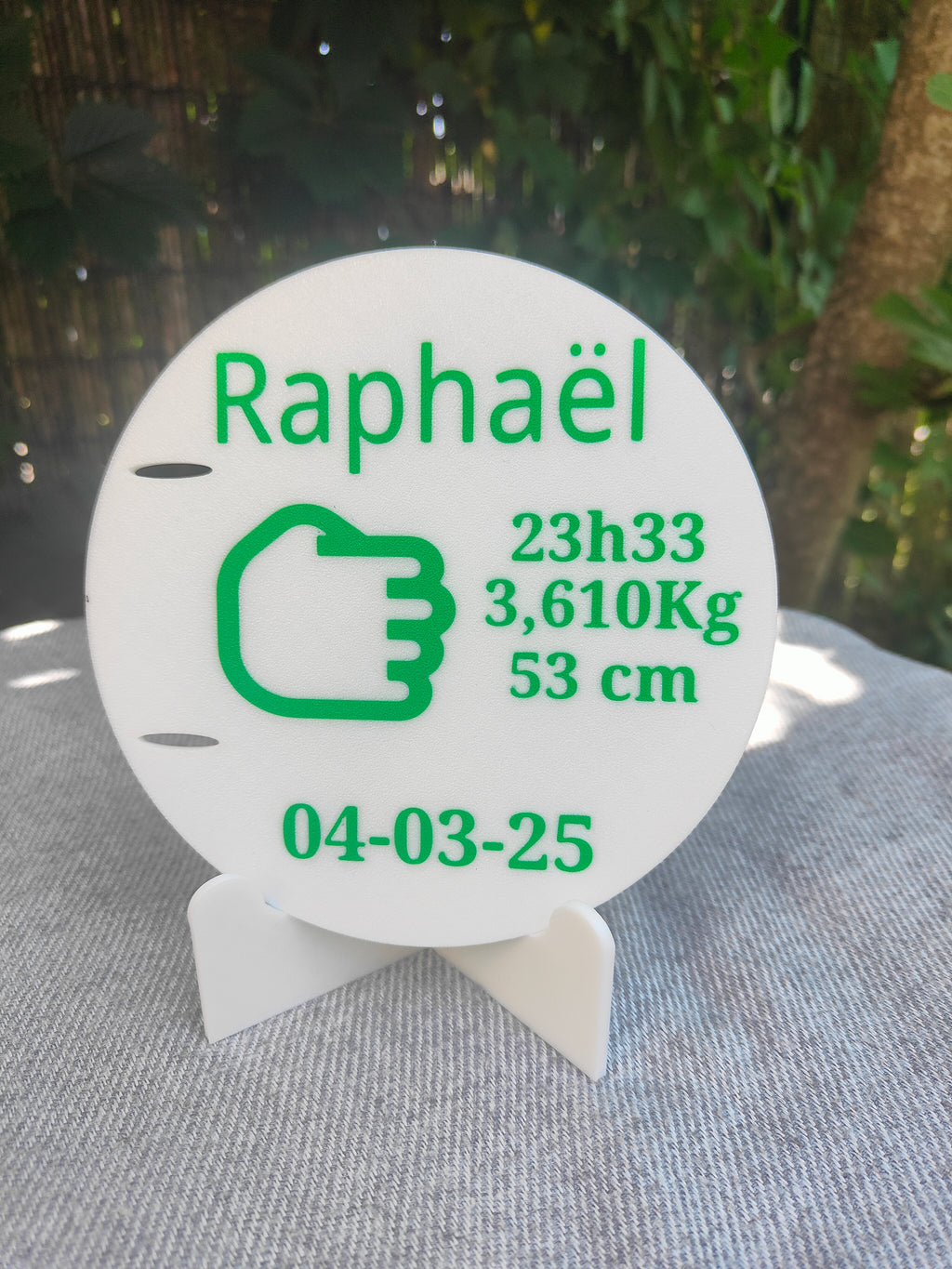 Plaque de naissance personnalisée – Support bracelet de maternité bébé