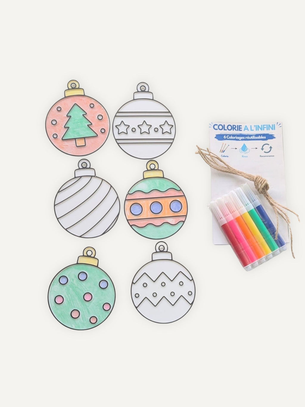 Boules de Noël réutilisables partiellement coloriées avec les feutres inclus