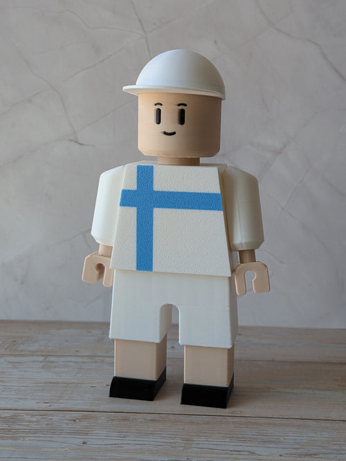 Figurine football personnalisée blanche et bleu ciel de 16 cm vue de face