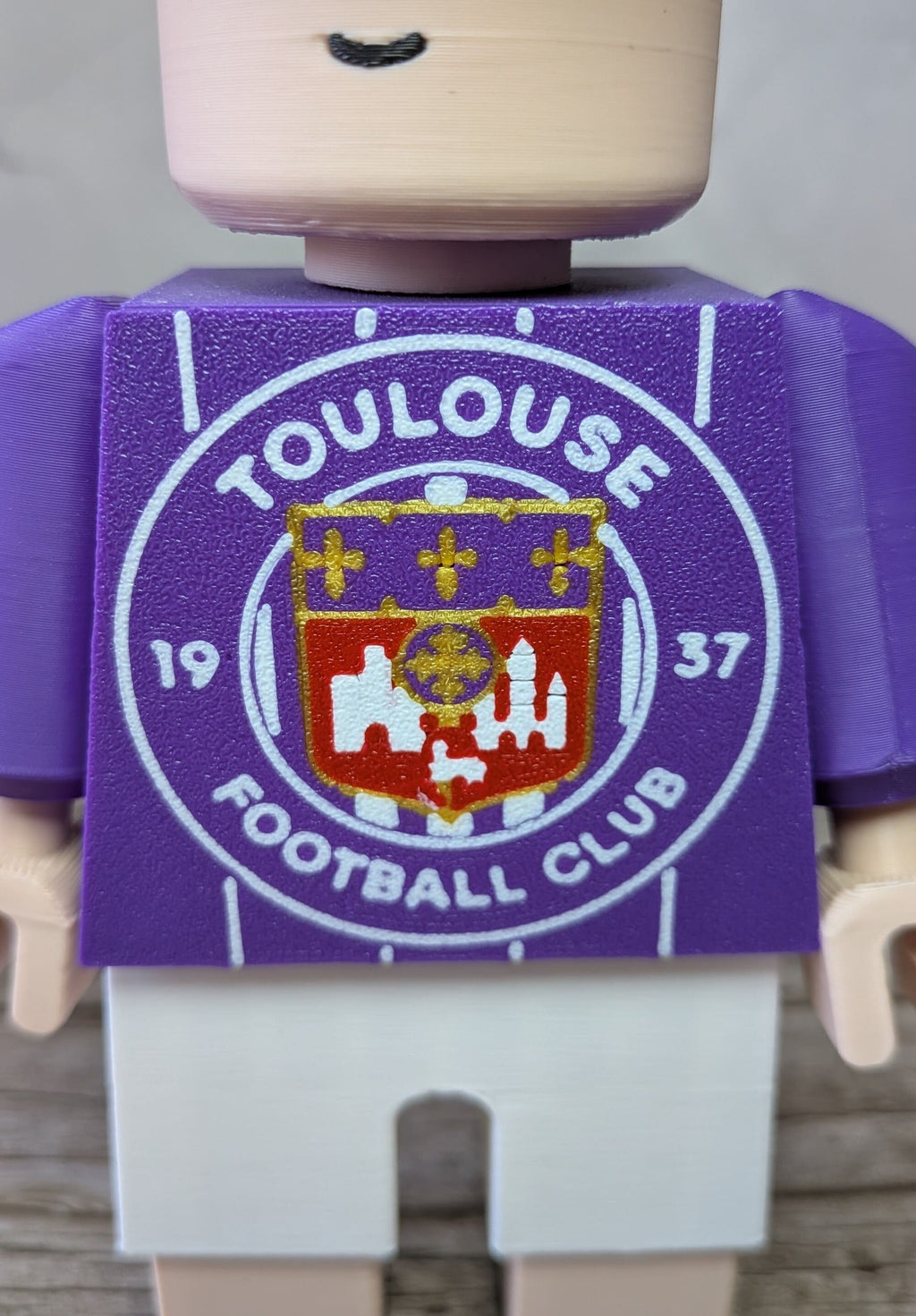 Détail du logo sur figurine inspirée du TFC imprimée en 3D