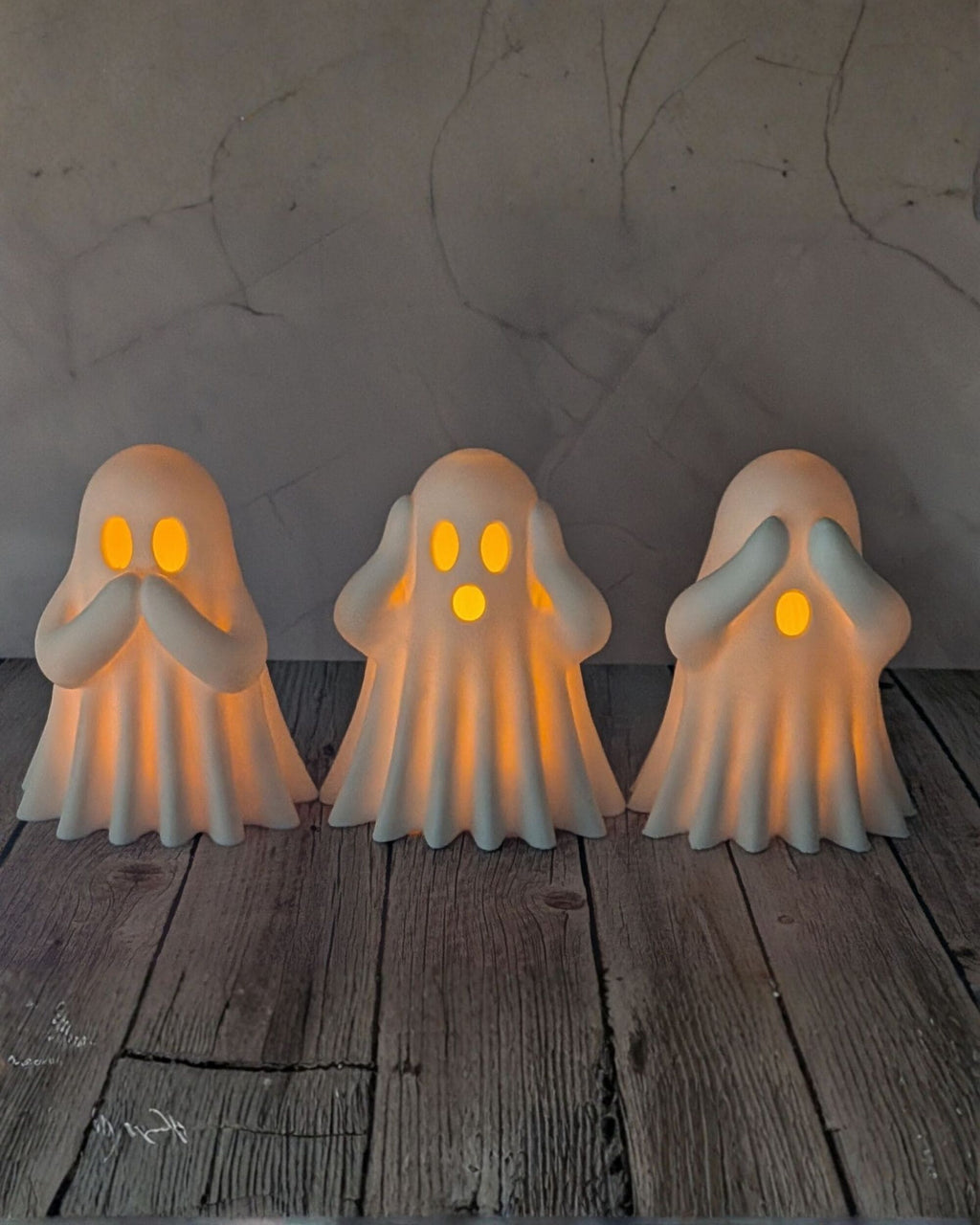 Lot de 3 fantômes lumineux blancs avec bougies LED