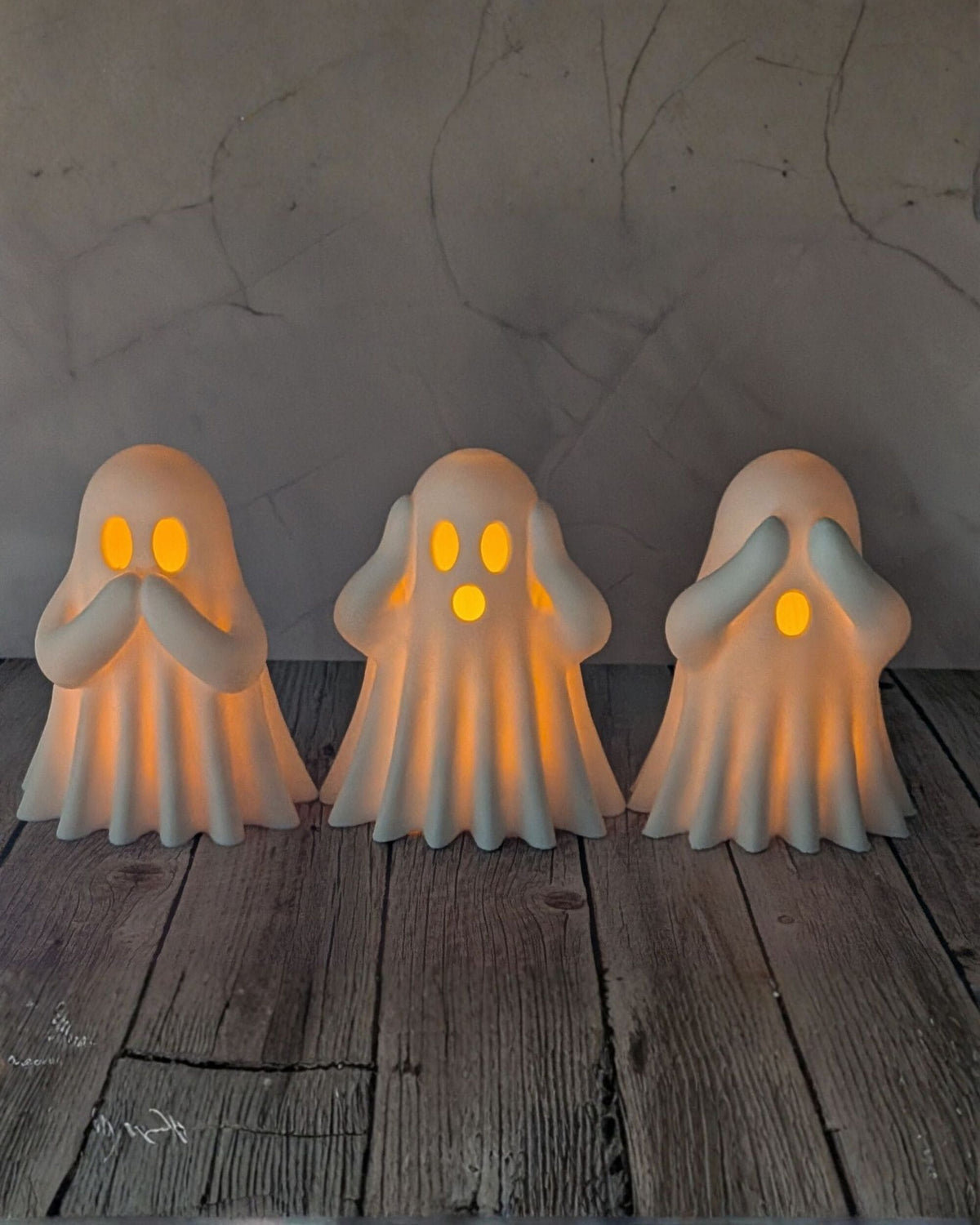 Lot de 3 fantômes lumineux blancs avec bougies LED